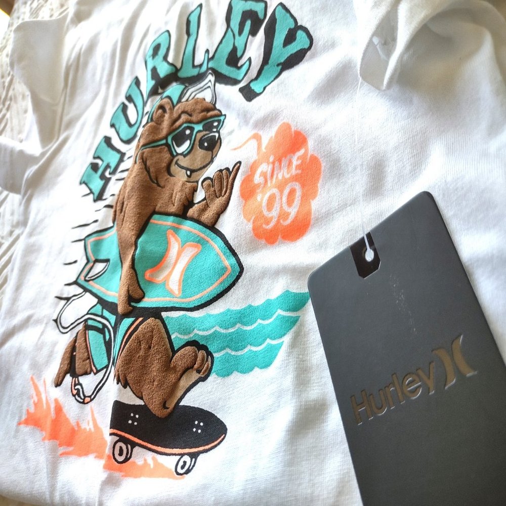 HURLEY Icon Surfer Bear Logo Boys Graphic Tee T-Shirt NWT